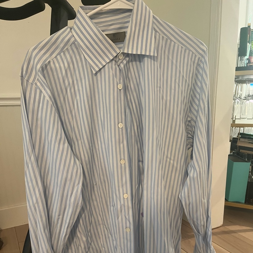 Canali regular fit cotton shirt size 41-16 white with light blue stripes